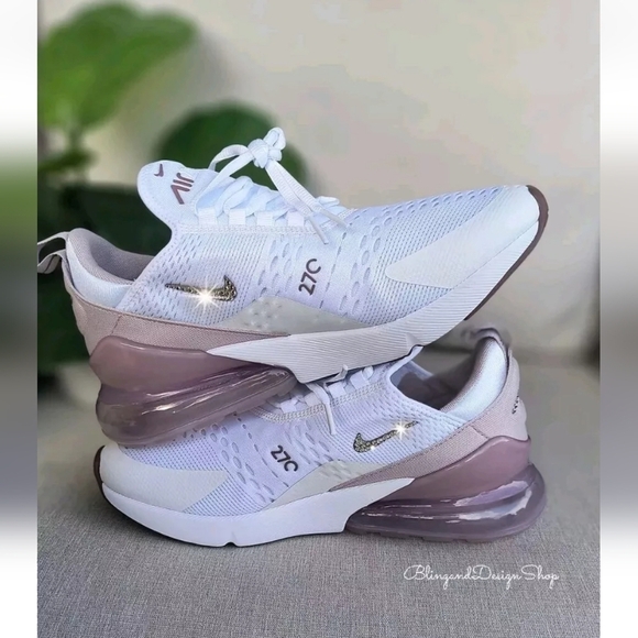 Women's Nike Air Max 270 White Violet Sneakers made with Swarovski Crystals - Picture 3 of 6